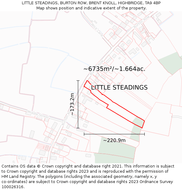 LITTLE STEADINGS, BURTON ROW, BRENT KNOLL, HIGHBRIDGE, TA9 4BP: Plot and title map