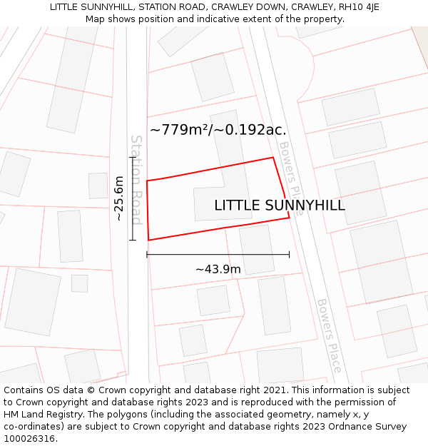 LITTLE SUNNYHILL, STATION ROAD, CRAWLEY DOWN, CRAWLEY, RH10 4JE: Plot and title map