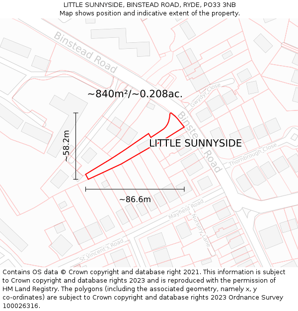 LITTLE SUNNYSIDE, BINSTEAD ROAD, RYDE, PO33 3NB: Plot and title map