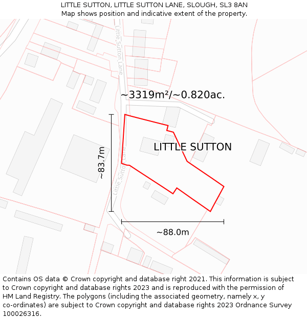 LITTLE SUTTON, LITTLE SUTTON LANE, SLOUGH, SL3 8AN: Plot and title map