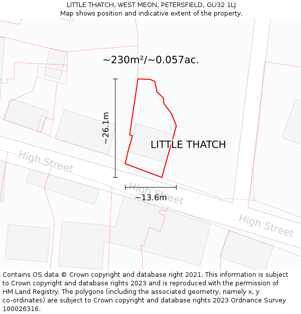 LITTLE THATCH, WEST MEON, PETERSFIELD, GU32 1LJ: Plot and title map