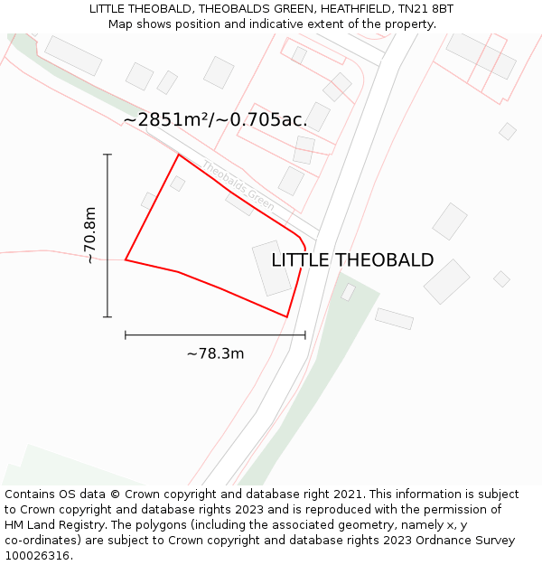 LITTLE THEOBALD, THEOBALDS GREEN, HEATHFIELD, TN21 8BT: Plot and title map