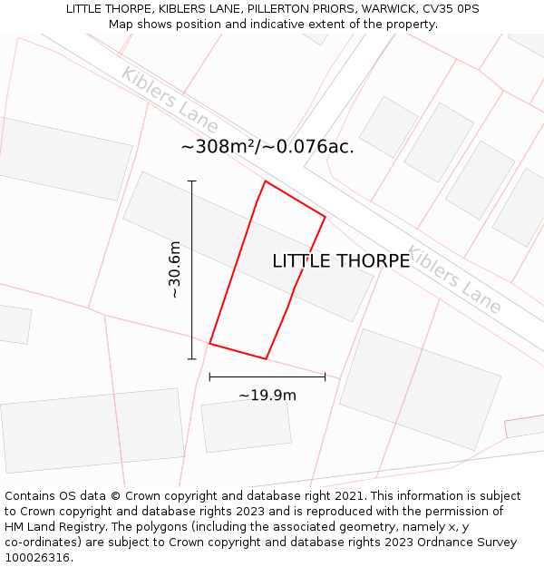 LITTLE THORPE, KIBLERS LANE, PILLERTON PRIORS, WARWICK, CV35 0PS: Plot and title map