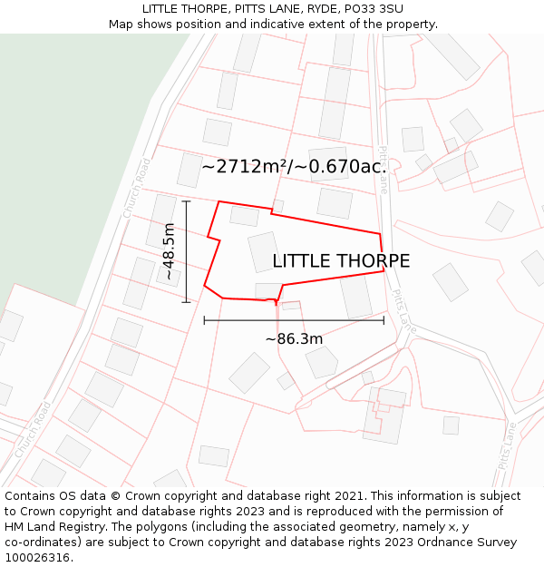 LITTLE THORPE, PITTS LANE, RYDE, PO33 3SU: Plot and title map