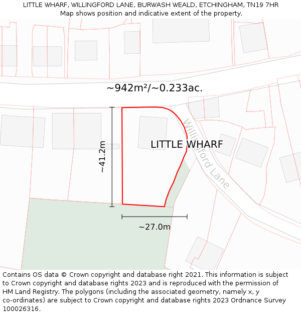 LITTLE WHARF, WILLINGFORD LANE, BURWASH WEALD, ETCHINGHAM, TN19 7HR: Plot and title map