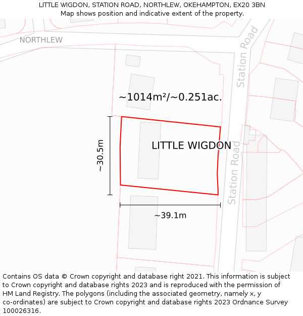 LITTLE WIGDON, STATION ROAD, NORTHLEW, OKEHAMPTON, EX20 3BN: Plot and title map