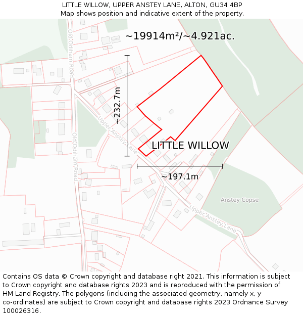 LITTLE WILLOW, UPPER ANSTEY LANE, ALTON, GU34 4BP: Plot and title map