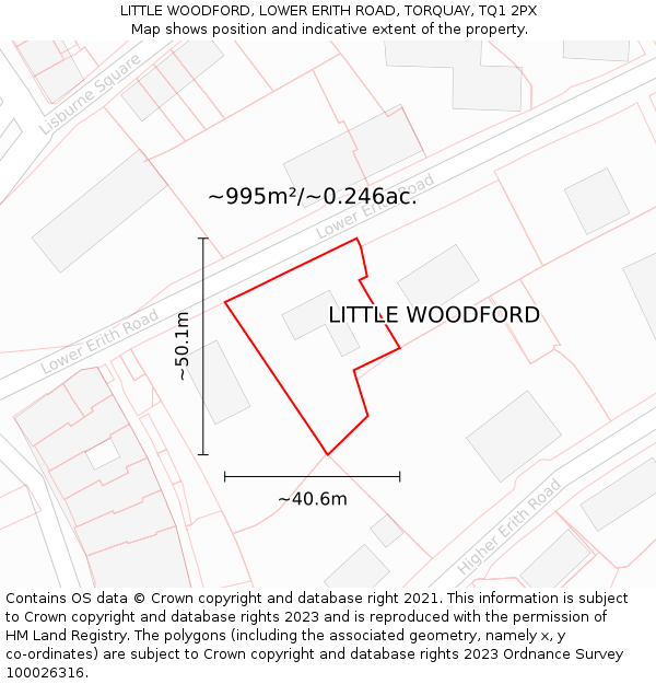 LITTLE WOODFORD, LOWER ERITH ROAD, TORQUAY, TQ1 2PX: Plot and title map