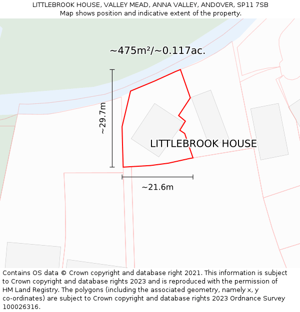 LITTLEBROOK HOUSE, VALLEY MEAD, ANNA VALLEY, ANDOVER, SP11 7SB: Plot and title map