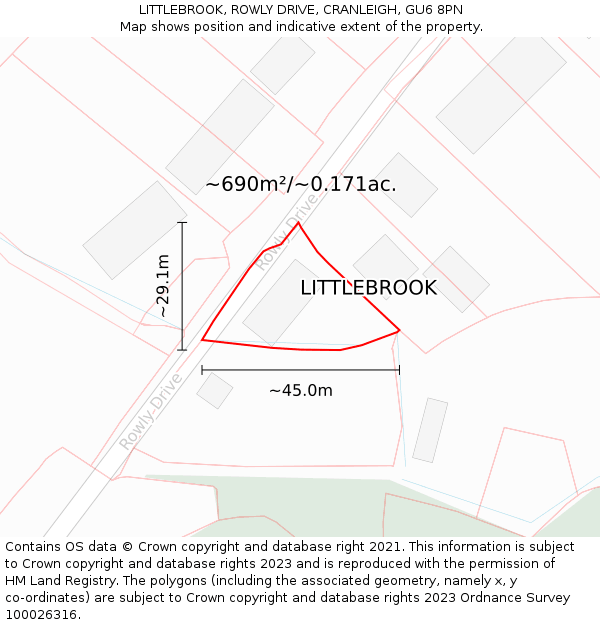 LITTLEBROOK, ROWLY DRIVE, CRANLEIGH, GU6 8PN: Plot and title map