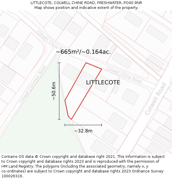 LITTLECOTE, COLWELL CHINE ROAD, FRESHWATER, PO40 9NR: Plot and title map