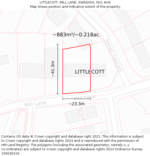 LITTLECOTT, MILL LANE, SWINDON, SN1 4HG: Plot and title map