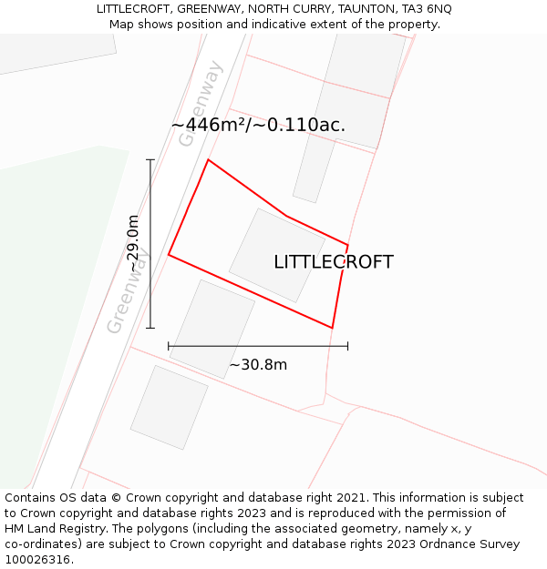 LITTLECROFT, GREENWAY, NORTH CURRY, TAUNTON, TA3 6NQ: Plot and title map