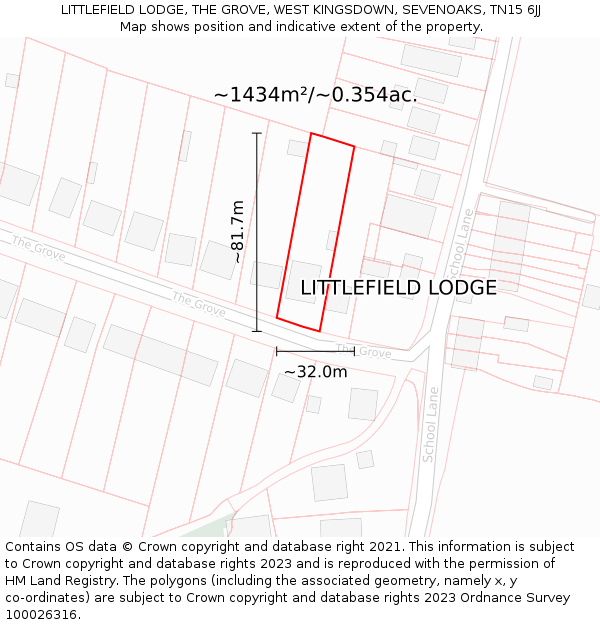 LITTLEFIELD LODGE, THE GROVE, WEST KINGSDOWN, SEVENOAKS, TN15 6JJ: Plot and title map