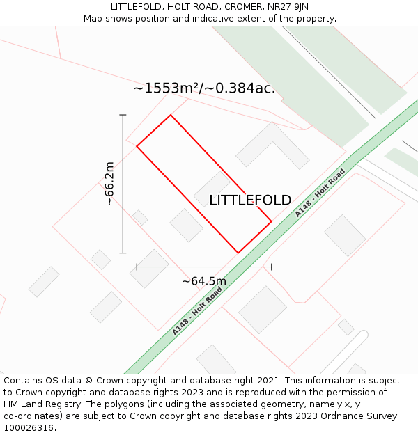 LITTLEFOLD, HOLT ROAD, CROMER, NR27 9JN: Plot and title map