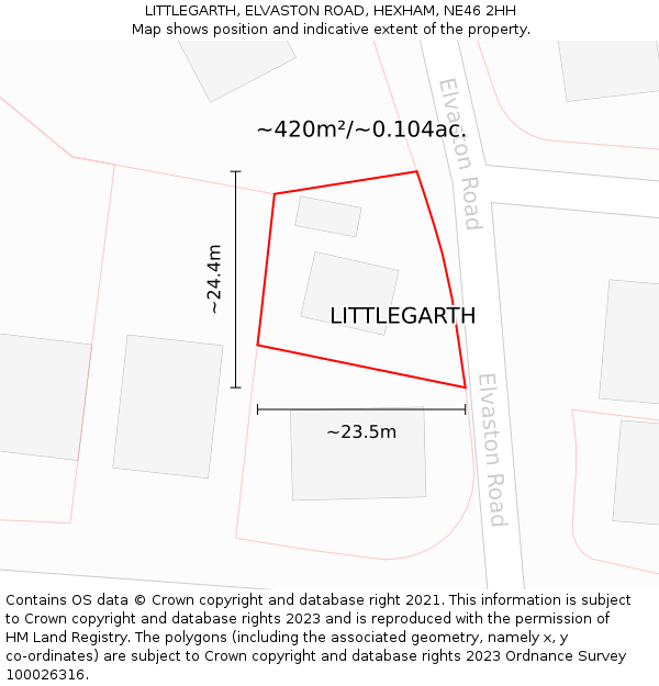 LITTLEGARTH, ELVASTON ROAD, HEXHAM, NE46 2HH: Plot and title map