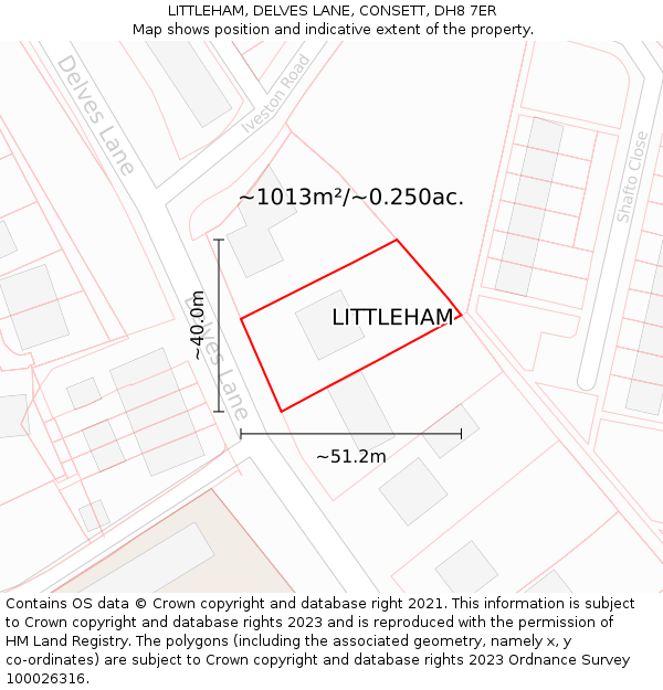 LITTLEHAM, DELVES LANE, CONSETT, DH8 7ER: Plot and title map
