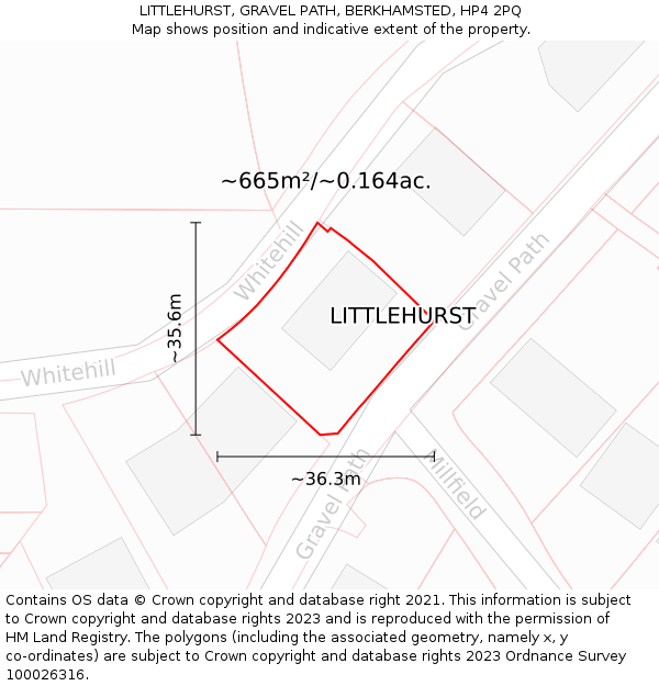 LITTLEHURST, GRAVEL PATH, BERKHAMSTED, HP4 2PQ: Plot and title map