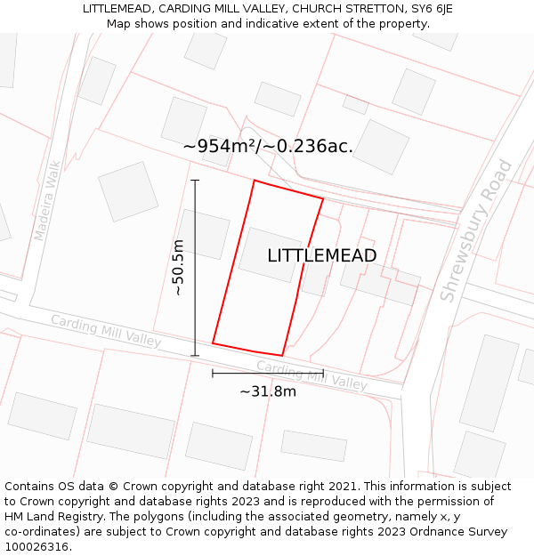 LITTLEMEAD, CARDING MILL VALLEY, CHURCH STRETTON, SY6 6JE: Plot and title map