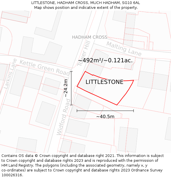 LITTLESTONE, HADHAM CROSS, MUCH HADHAM, SG10 6AL: Plot and title map