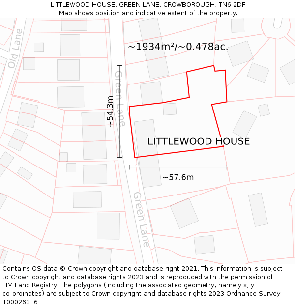 LITTLEWOOD HOUSE, GREEN LANE, CROWBOROUGH, TN6 2DF: Plot and title map