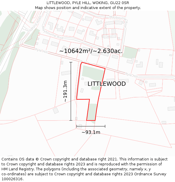 LITTLEWOOD, PYLE HILL, WOKING, GU22 0SR: Plot and title map