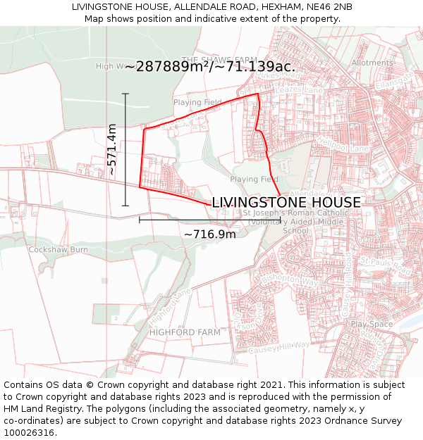 LIVINGSTONE HOUSE, ALLENDALE ROAD, HEXHAM, NE46 2NB: Plot and title map