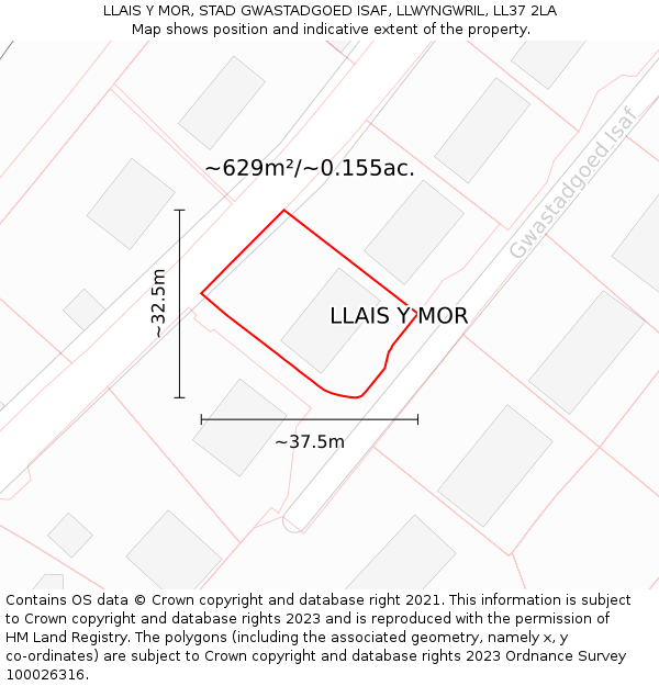 LLAIS Y MOR, STAD GWASTADGOED ISAF, LLWYNGWRIL, LL37 2LA: Plot and title map