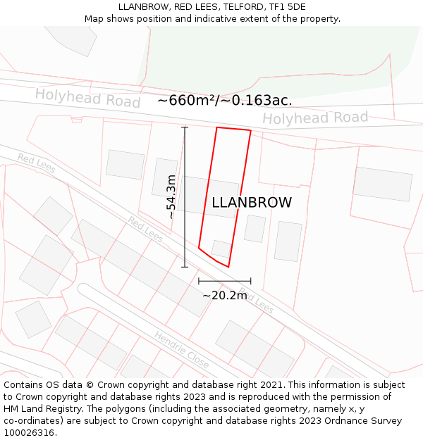 LLANBROW, RED LEES, TELFORD, TF1 5DE: Plot and title map