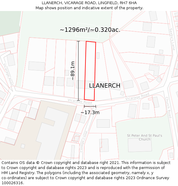 LLANERCH, VICARAGE ROAD, LINGFIELD, RH7 6HA: Plot and title map