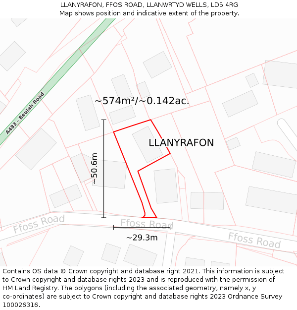 LLANYRAFON, FFOS ROAD, LLANWRTYD WELLS, LD5 4RG: Plot and title map