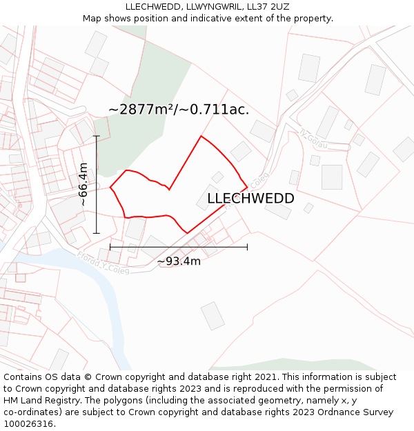 LLECHWEDD, LLWYNGWRIL, LL37 2UZ: Plot and title map