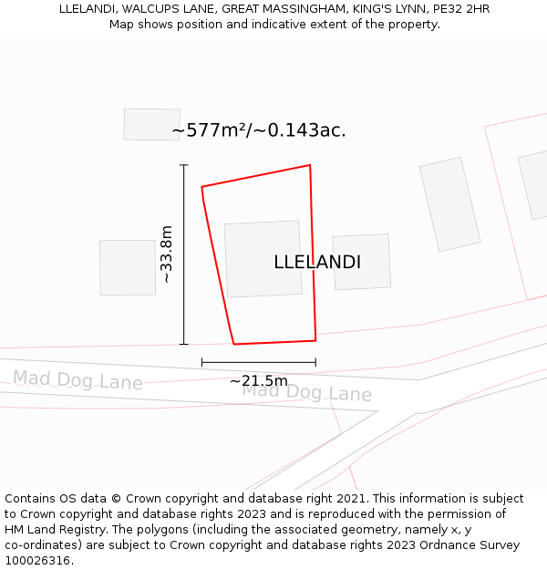 LLELANDI, WALCUPS LANE, GREAT MASSINGHAM, KING'S LYNN, PE32 2HR: Plot and title map