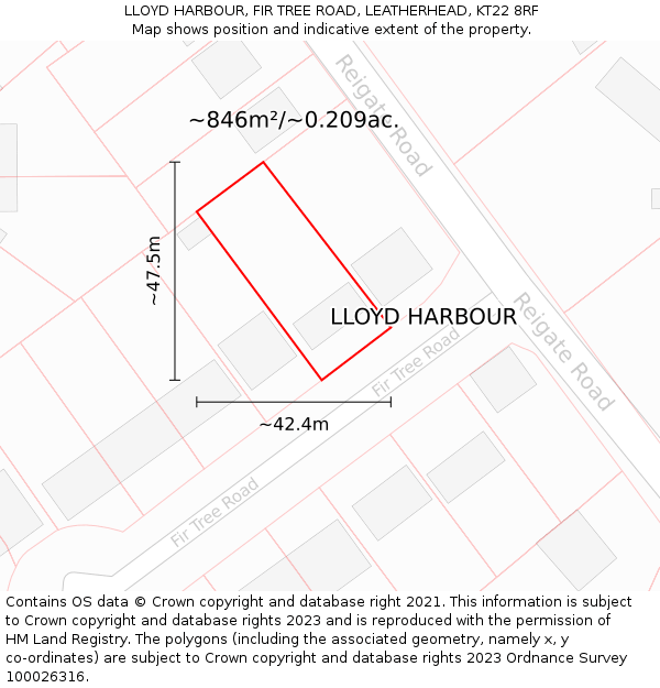 LLOYD HARBOUR, FIR TREE ROAD, LEATHERHEAD, KT22 8RF: Plot and title map