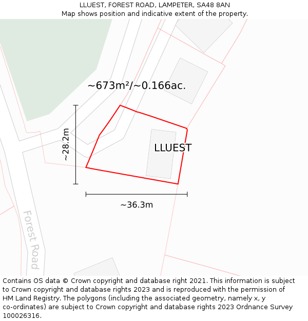 LLUEST, FOREST ROAD, LAMPETER, SA48 8AN: Plot and title map