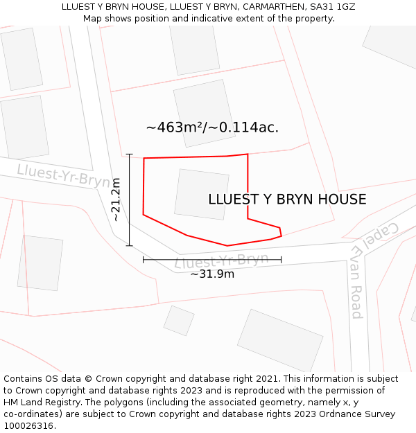 LLUEST Y BRYN HOUSE, LLUEST Y BRYN, CARMARTHEN, SA31 1GZ: Plot and title map