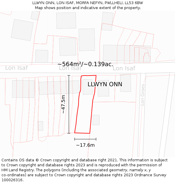 LLWYN ONN, LON ISAF, MORFA NEFYN, PWLLHELI, LL53 6BW: Plot and title map