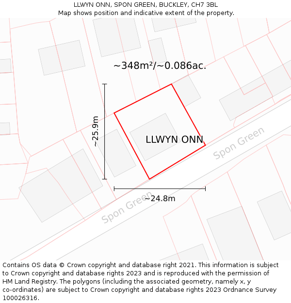 LLWYN ONN, SPON GREEN, BUCKLEY, CH7 3BL: Plot and title map