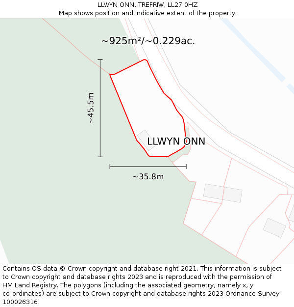 LLWYN ONN, TREFRIW, LL27 0HZ: Plot and title map