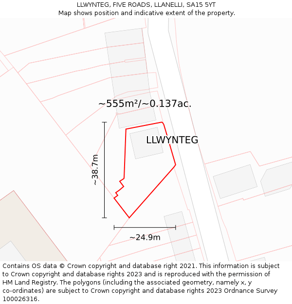 LLWYNTEG, FIVE ROADS, LLANELLI, SA15 5YT: Plot and title map