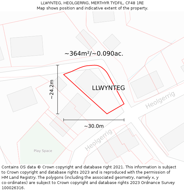 LLWYNTEG, HEOLGERRIG, MERTHYR TYDFIL, CF48 1RE: Plot and title map