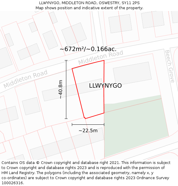 LLWYNYGO, MIDDLETON ROAD, OSWESTRY, SY11 2PS: Plot and title map