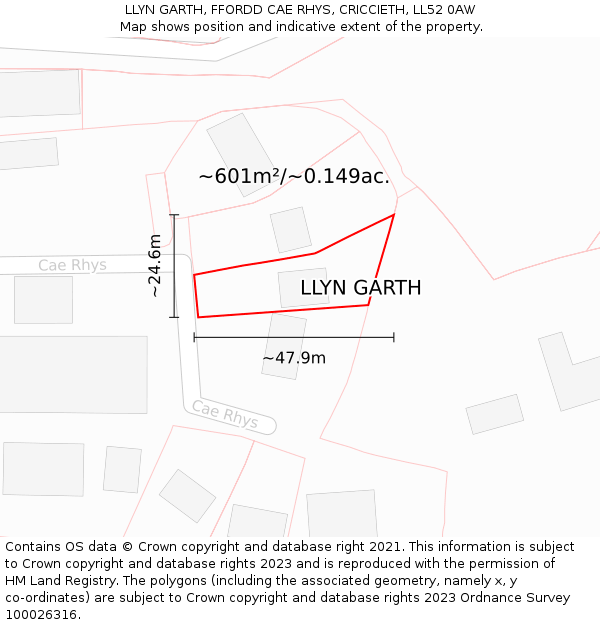 LLYN GARTH, FFORDD CAE RHYS, CRICCIETH, LL52 0AW: Plot and title map