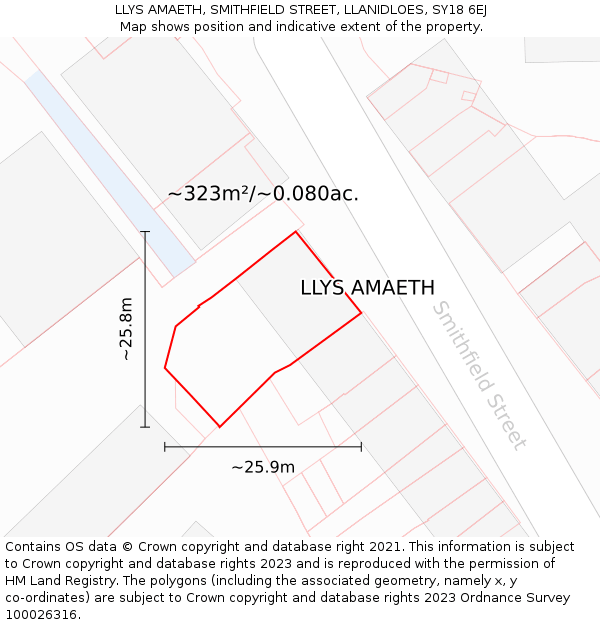 LLYS AMAETH, SMITHFIELD STREET, LLANIDLOES, SY18 6EJ: Plot and title map