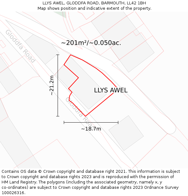 LLYS AWEL, GLODDFA ROAD, BARMOUTH, LL42 1BH: Plot and title map