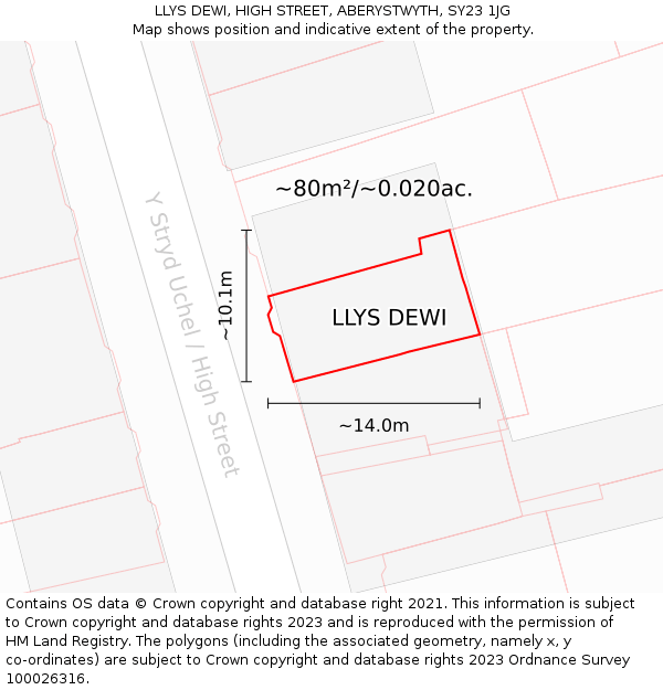 LLYS DEWI, HIGH STREET, ABERYSTWYTH, SY23 1JG: Plot and title map