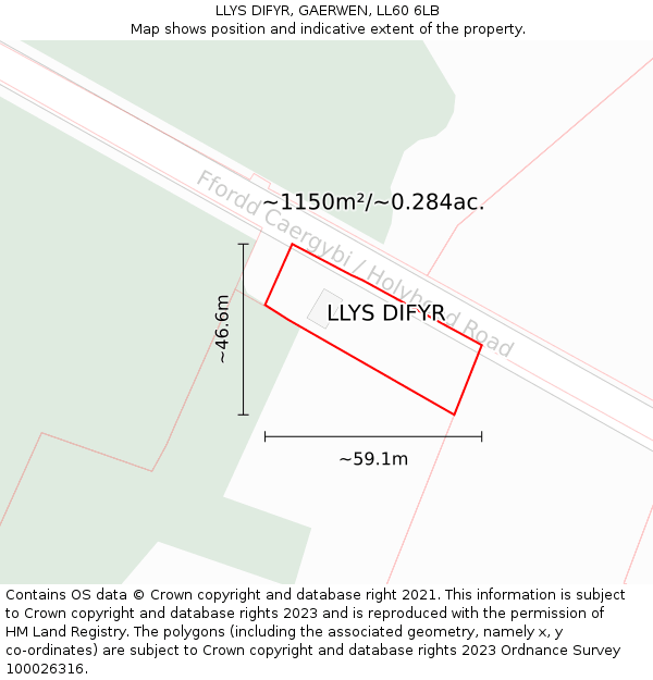 LLYS DIFYR, GAERWEN, LL60 6LB: Plot and title map