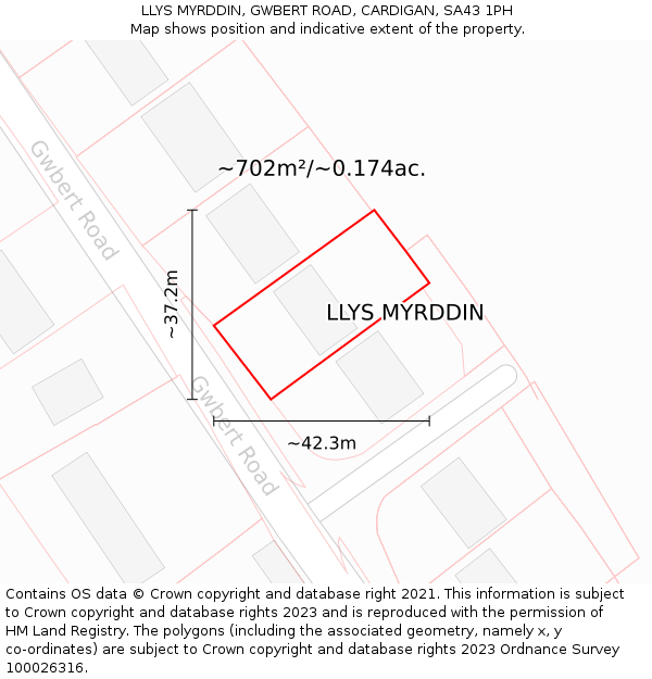 LLYS MYRDDIN, GWBERT ROAD, CARDIGAN, SA43 1PH: Plot and title map