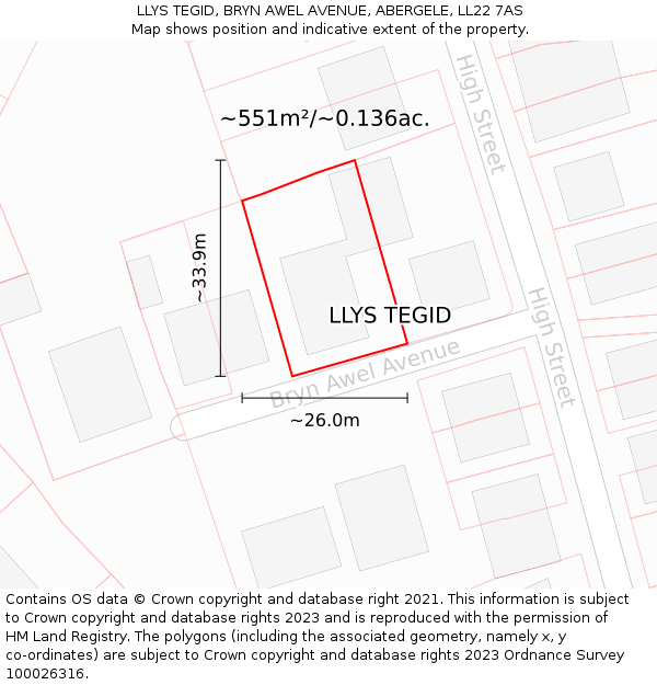 LLYS TEGID, BRYN AWEL AVENUE, ABERGELE, LL22 7AS: Plot and title map