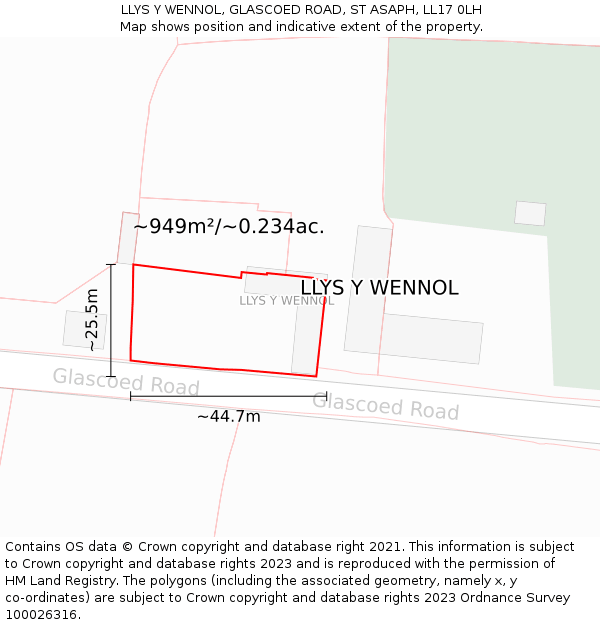 LLYS Y WENNOL, GLASCOED ROAD, ST ASAPH, LL17 0LH: Plot and title map